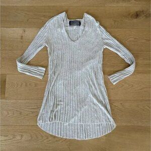 Reformation - Ribbed Long Sleeve Sweater Mini Dress in Gray Beige